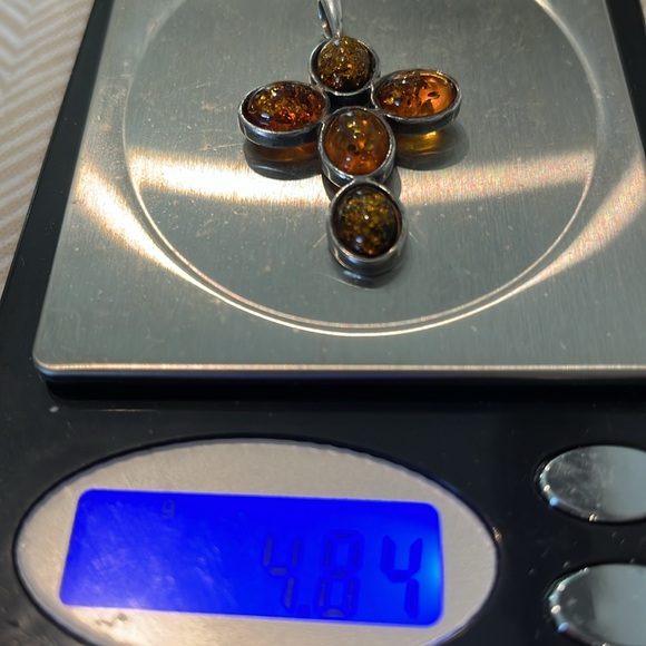 Sterling Amber Cross Pendant - Picture 7 of 7